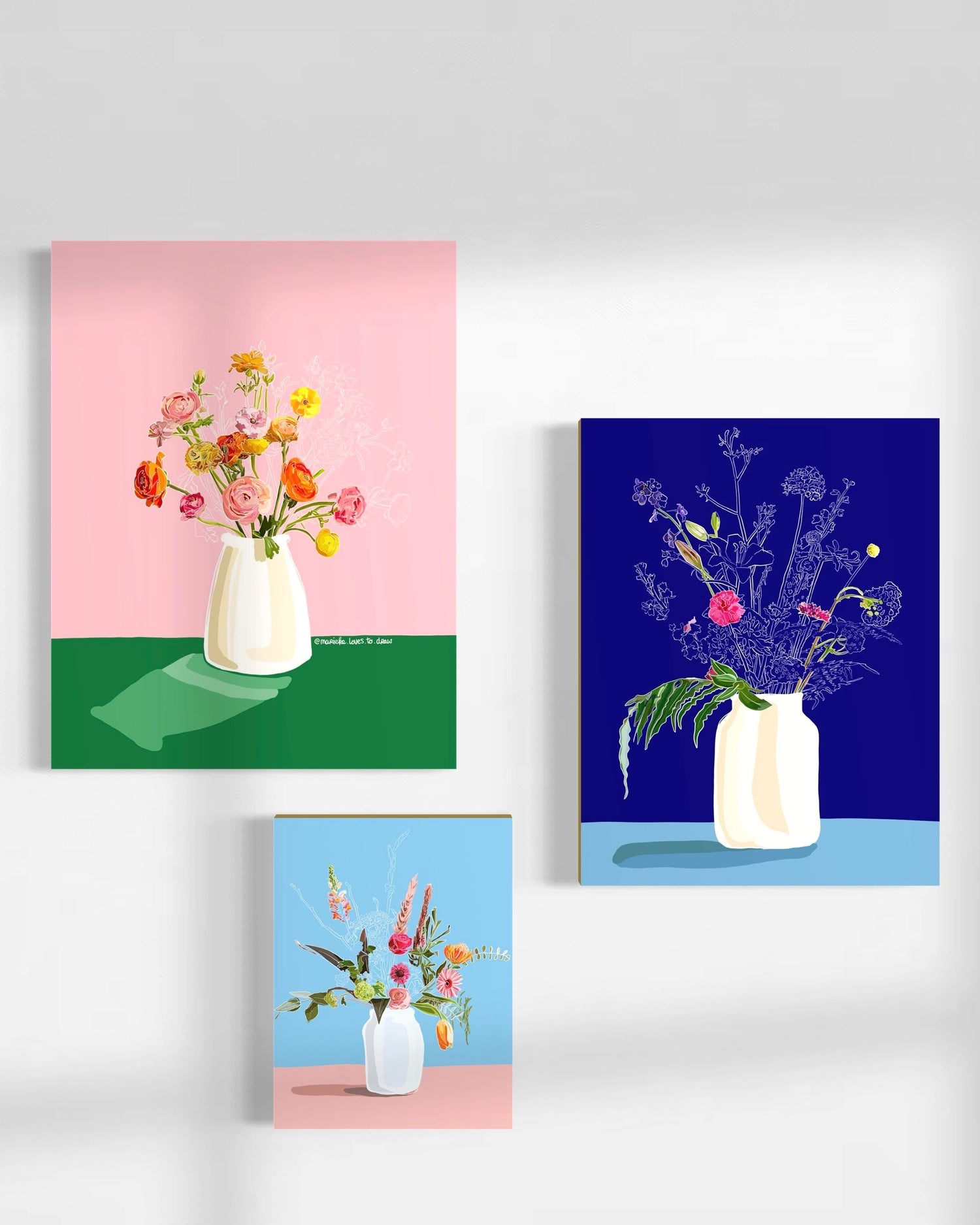 Happy Flowers - Mini afdruk op hout