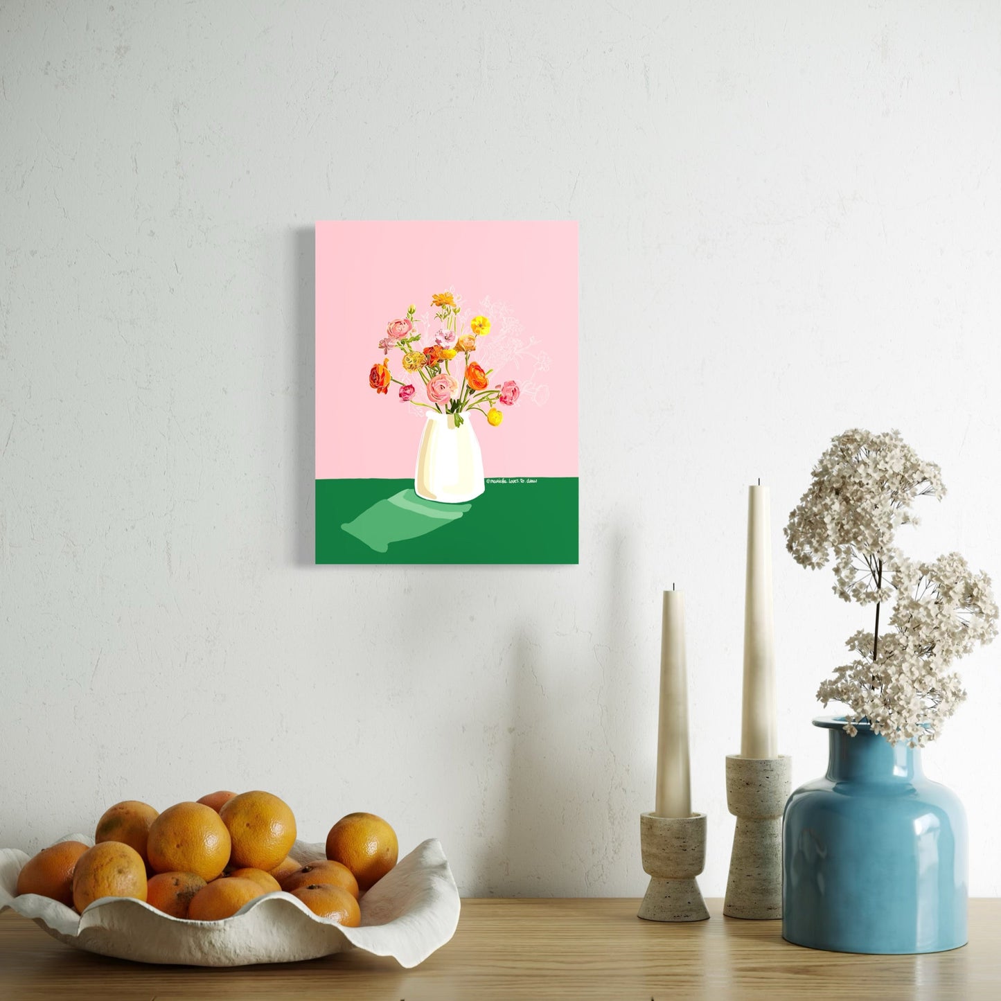 Roze Bloei | Mini print op hout