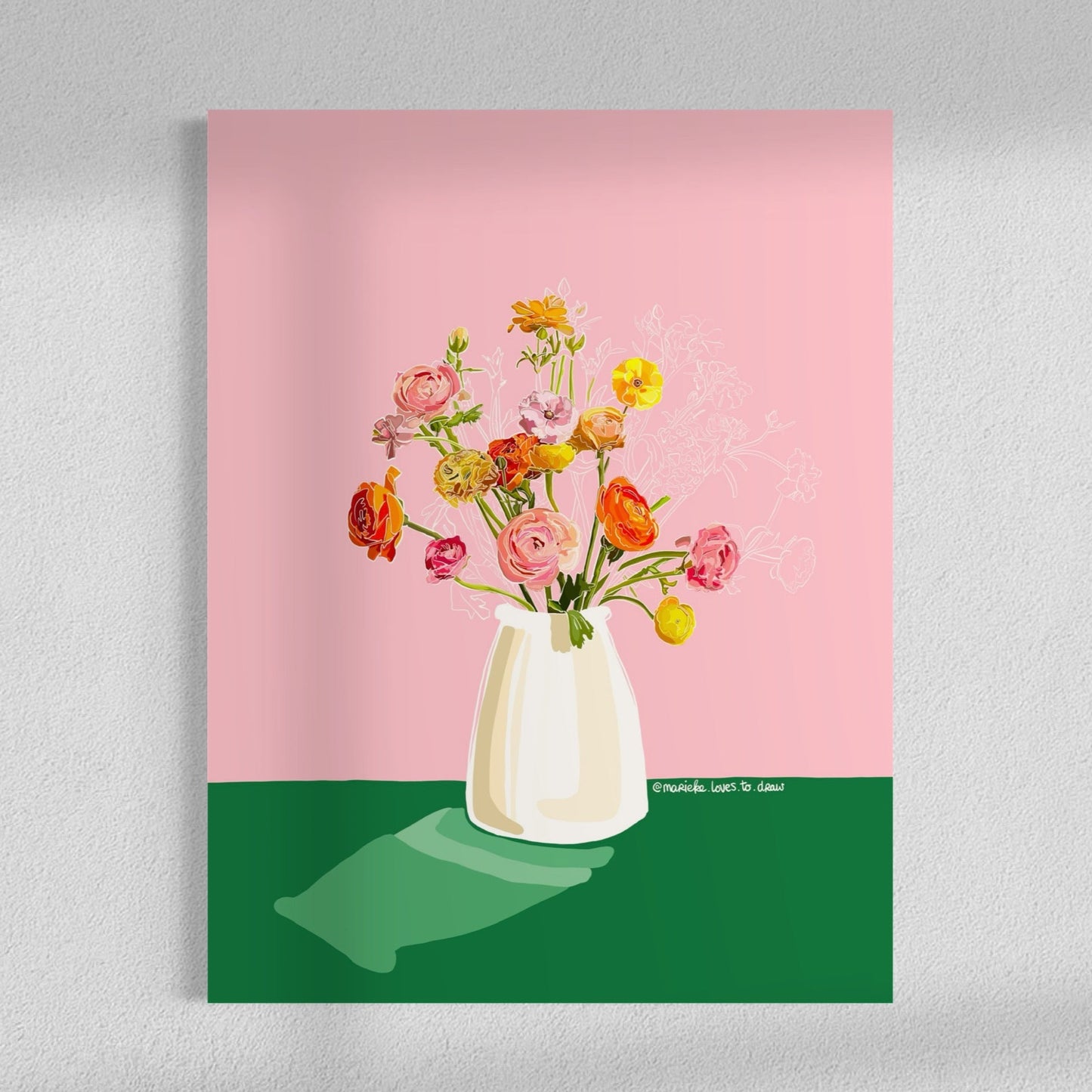 Roze Bloei | Mini print op hout