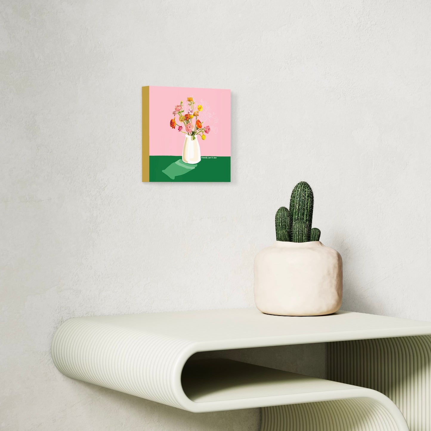 Roze Bloei | Mini print op hout