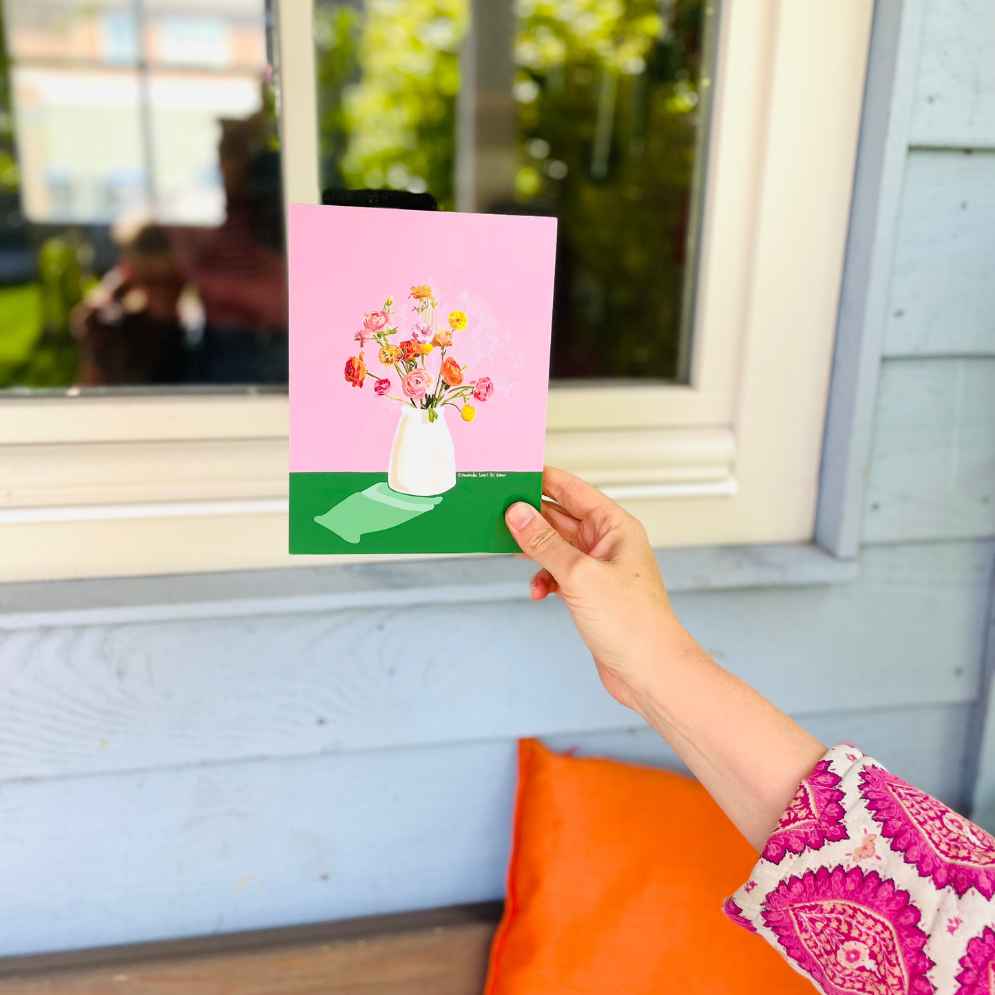 Roze Bloei | Mini print op hout