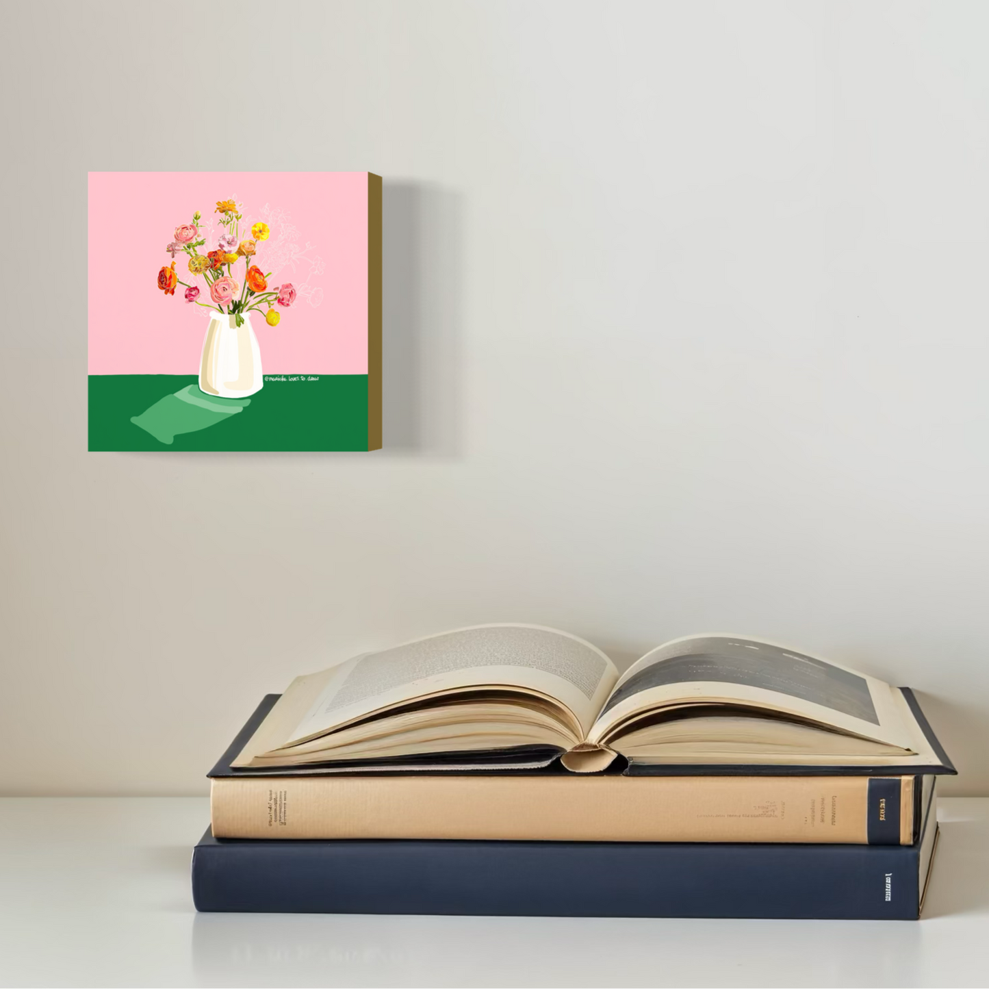 Roze Bloei | Mini print op hout