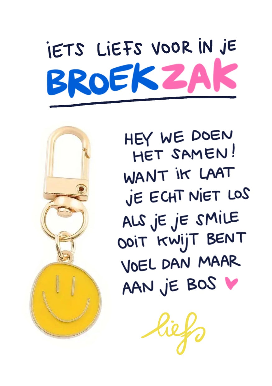 💕 Liefs in je broekzak / mini-gelukskaartje met sleutelhanger (geel)