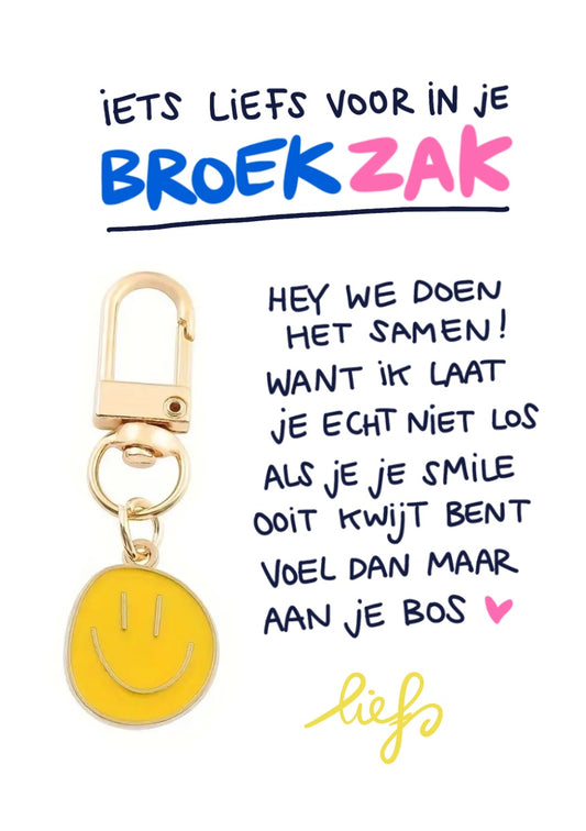 💕 Liefs in je broekzak / mini-gelukskaartje met sleutelhanger (geel)