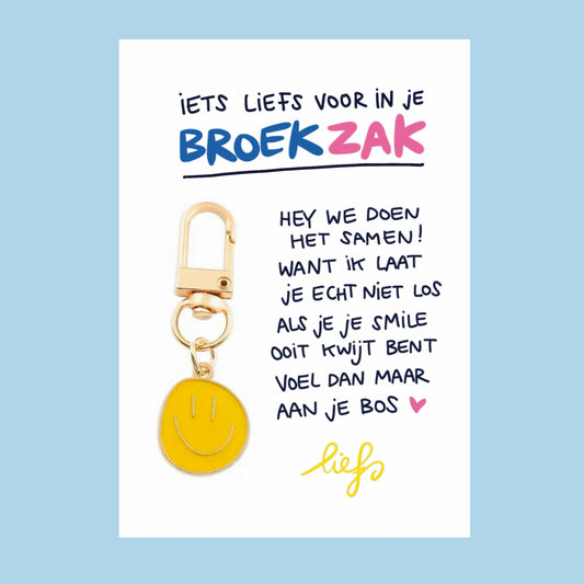 💕 Liefs in je broekzak / mini-gelukskaartje met sleutelhanger (geel)